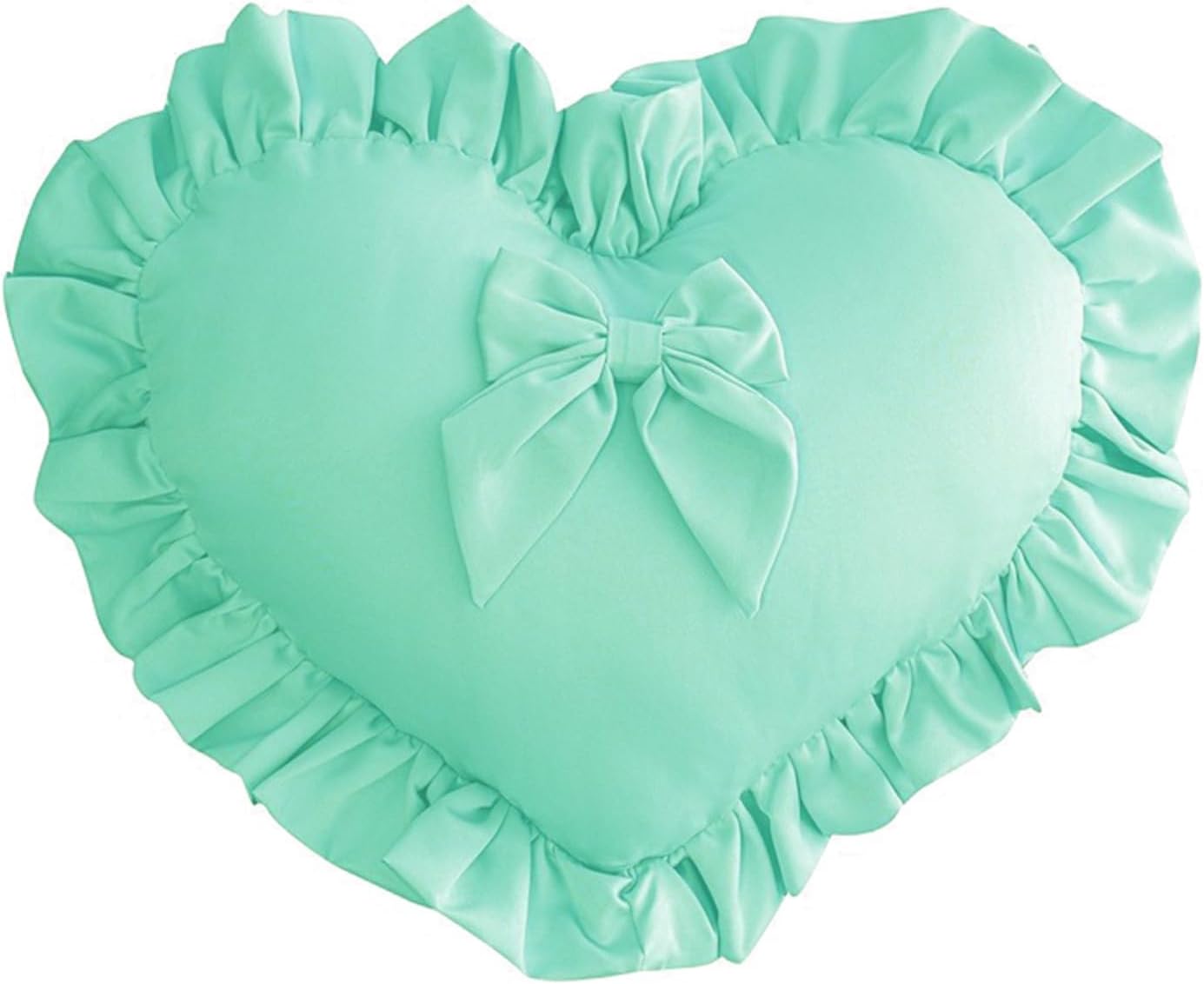 Heart Pillows, Cute Soft Room Decor Ruffled with Bow Love Heart Shape Throw Pillows Sofa Cushion Pillow for Living Room Bed Chair Car Decoration, Turquoise