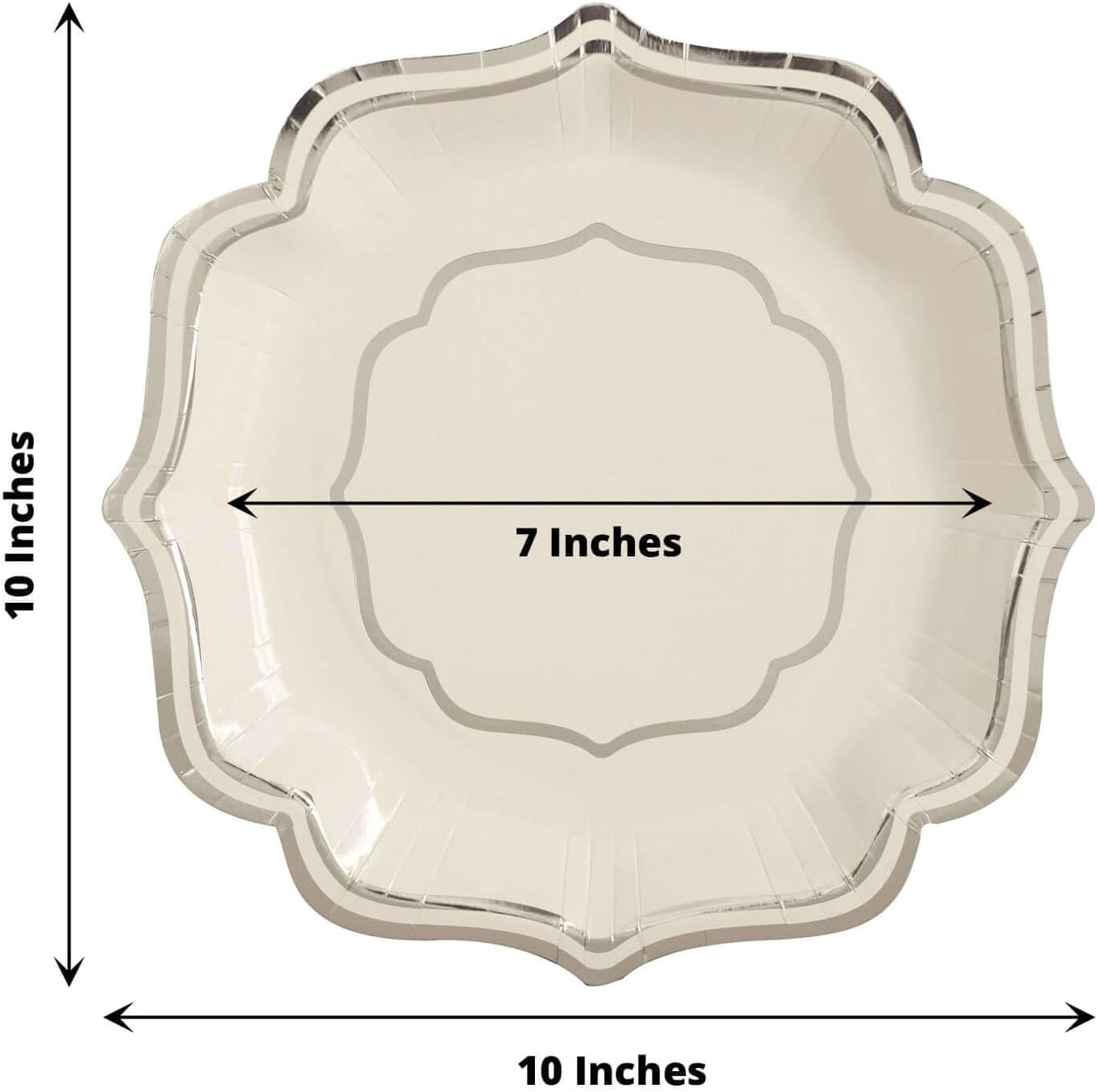 Efavormart 25 Pack | White/Silver 10" Scallop Rim Dinner Party Paper Plates, Disposable Plates - 300 GSM