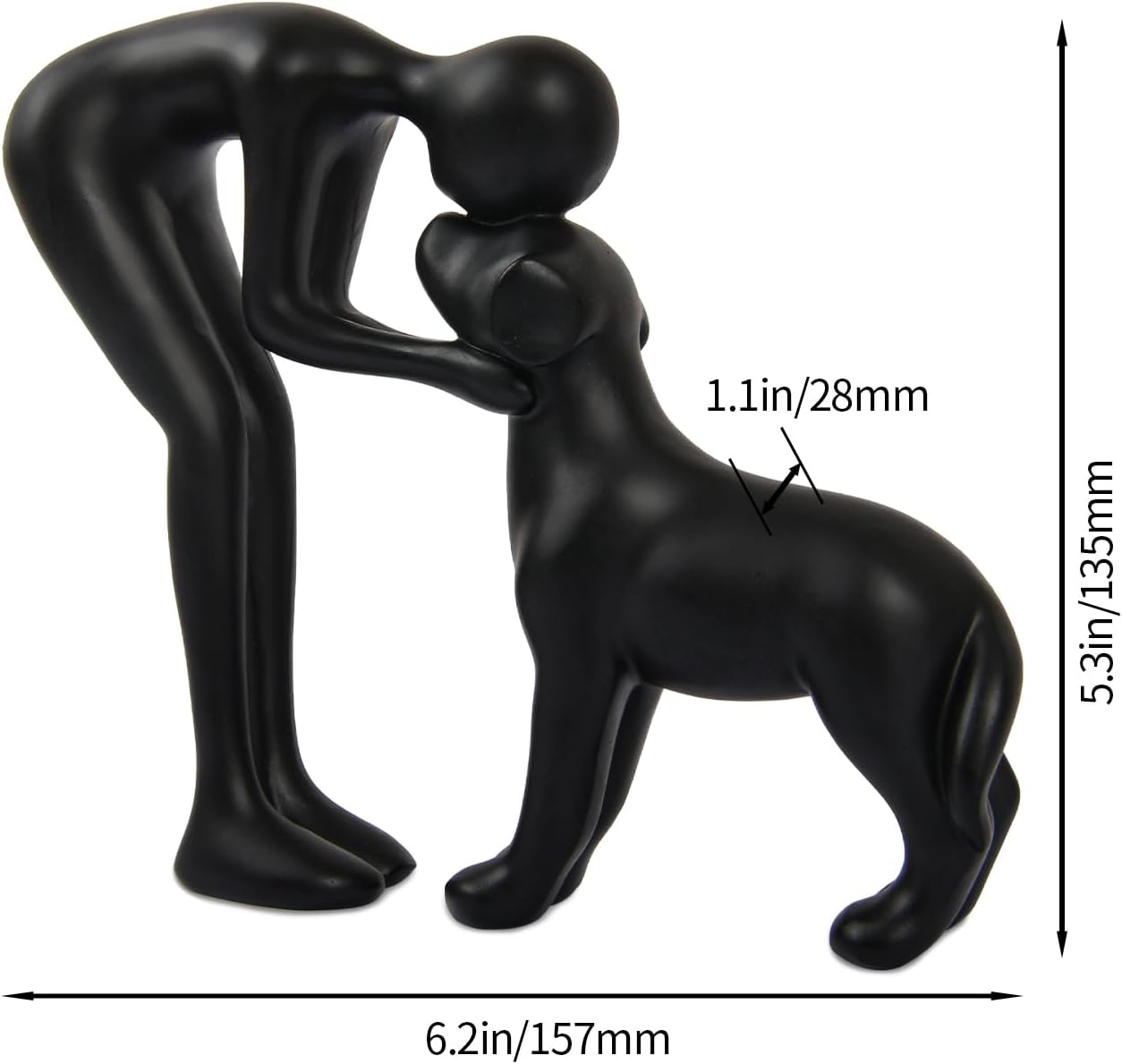 Dog Sculpture Home Decor Cute Man and Dog Statue Decoration for Office、Living Room、Bedroom、Home， Memory Gifts for Pet Lovers (Black)