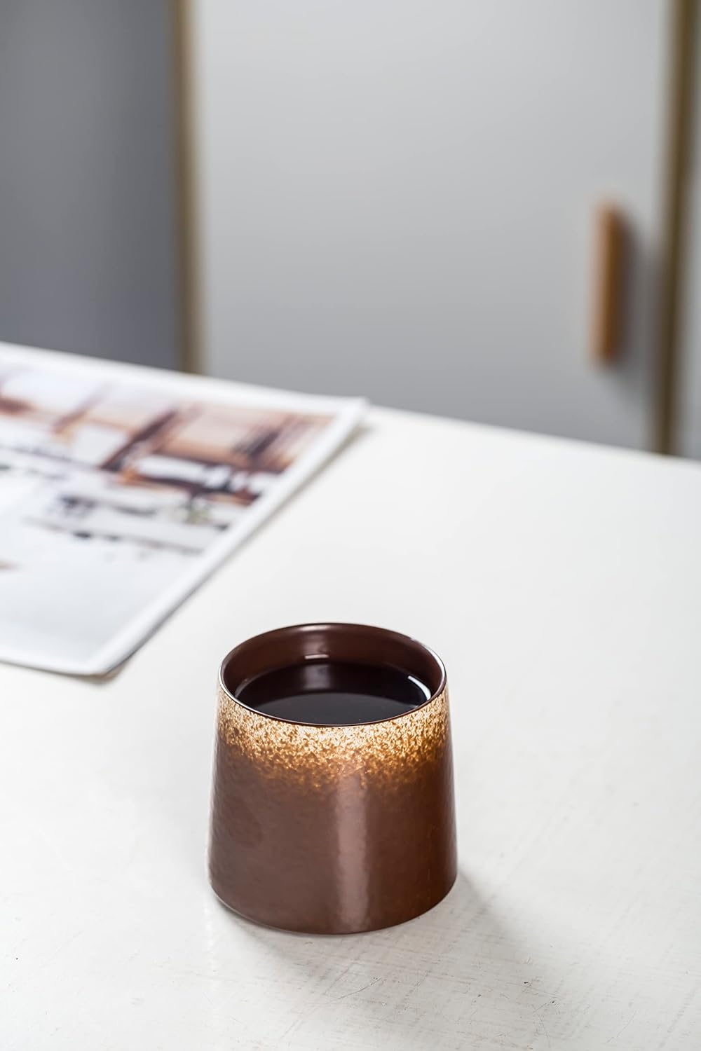 handmade Ceramic whiskey gllass Mugs,10oz Porcelain Mug for Men/Women,Tea Cup for Office and Home, Microwave and Dishwasher safe, Gift for Parents, Family and Friends(Brown)