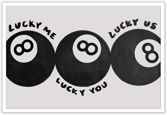 Lucky Me Lucky You Lucky Us Quote Cool Canvas Wall Art Vintage Black 8 Balls Poster Playful Billiards Print Paintings Trendy Aesthetic Pictures Decor for Home Game Room Bar Cart 24x36inch Unframed