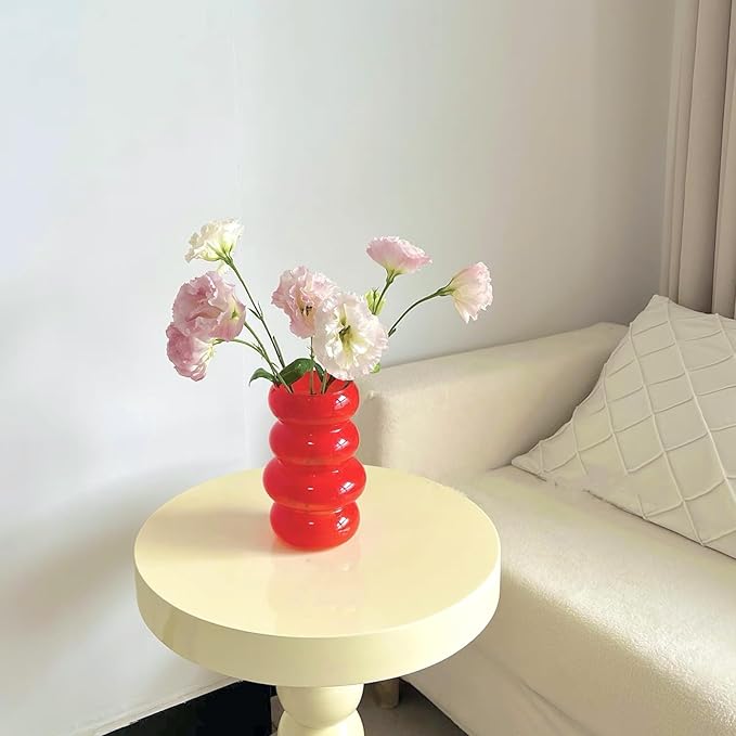 Colored Glass Hydroponic Flower Vase 7 Inch Orange Geometric with Waves and Bubbles Four Layer Glass Vase for Home Decoration Modern Freestanding Indoor Hydroponics Dried Flowers