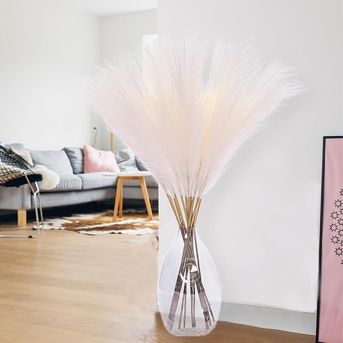 38" 10 Stems White Pampas Grass Tall Decor - Faux Pampas Grass Decor Tall for Floor Vase Boho Home Wedding Mothers Day Decoration
