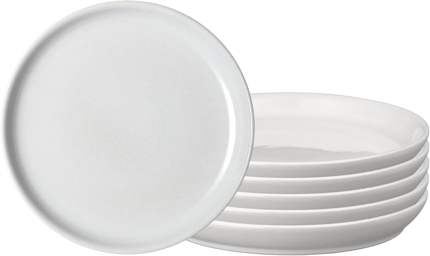 Denby - Elements Stone White Coupe Dinner Plates Set of 6 - Dishwasher Microwave Oven Safe - Scratch Chip Resistant - Large Ceramic Stoneware Dinnerware Plates Set