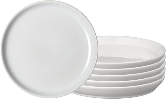 Denby - Elements Stone White Coupe Dinner Plates Set of 6 - Dishwasher Microwave Oven Safe - Scratch Chip Resistant - Large Ceramic Stoneware Dinnerware Plates Set