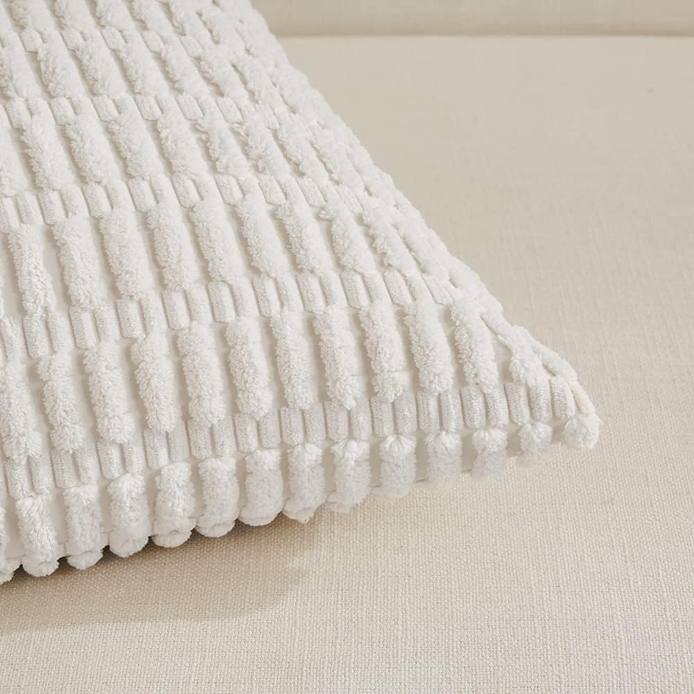 Fancy Homi 4 Packs Pure White Decorative Throw Pillow Covers 26x26 Inch for Living Room Couch Bed, Rustic Modern Farmhouse Boho Home Decor, Soft Plush Corduroy Cute Accent Square Cushion Case 66x66 cm