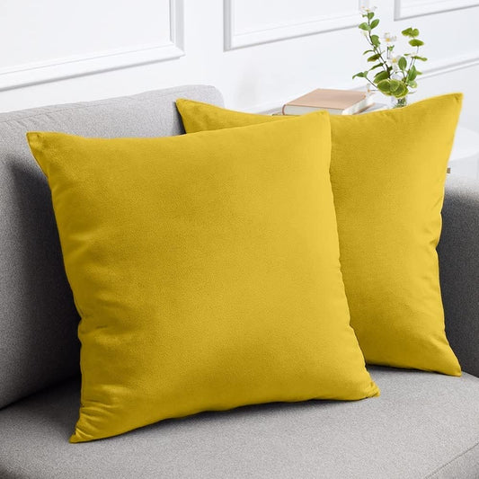 lalaLOOM Velvet Throw Pillow Covers, Set of 2, 18x18 Decorative Square Pillows Home Decor, Soft Accent Cases, Silky Machine Washable Pillowcases for Sofa, Couch, Bedroom, Living Room, Golden Yellow