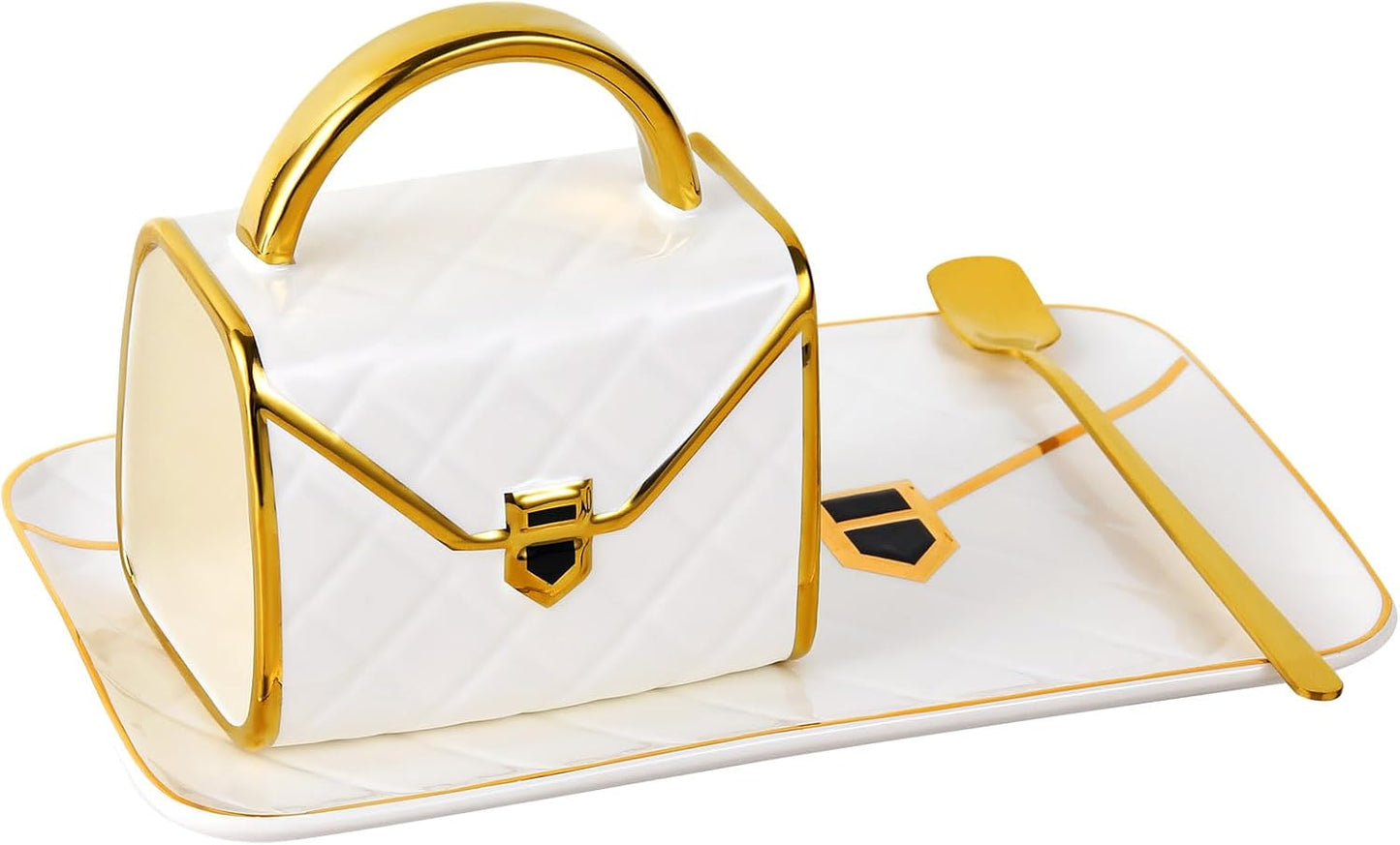 Handbag Shaped Mug, Handbag Coffee Mug And Saucer, Purse Coffee Ceramic Mug Set 10 Oz/ 310 ml Cute Creative Design Travel Tea Cup for Women Thanksgiving Christmas Gifts, White