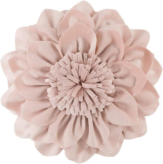 Decorative Throw Pillow 3D Flower Round Pillow Accent Handmade Cushion with Insert for Couch Bed Home Decor 14 inch Rose Gold