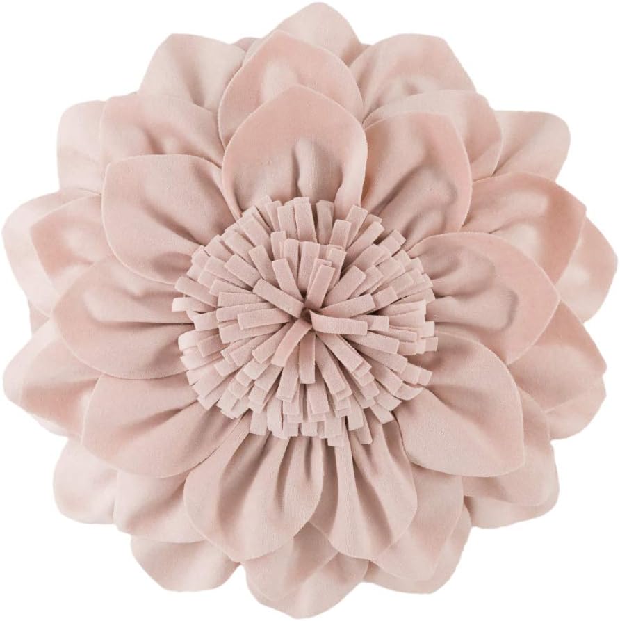 Decorative Throw Pillow 3D Flower Round Pillow Accent Handmade Cushion with Insert for Couch Bed Home Decor 12 Inch (12 inch, Rose Gold)