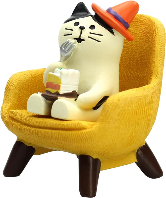 Cute Mini Cat Eating Cake Figurine Resin Cat for Office, Home Decoration Perfect Cute Cat Gift for Cat Lovers - Yellow Sofa