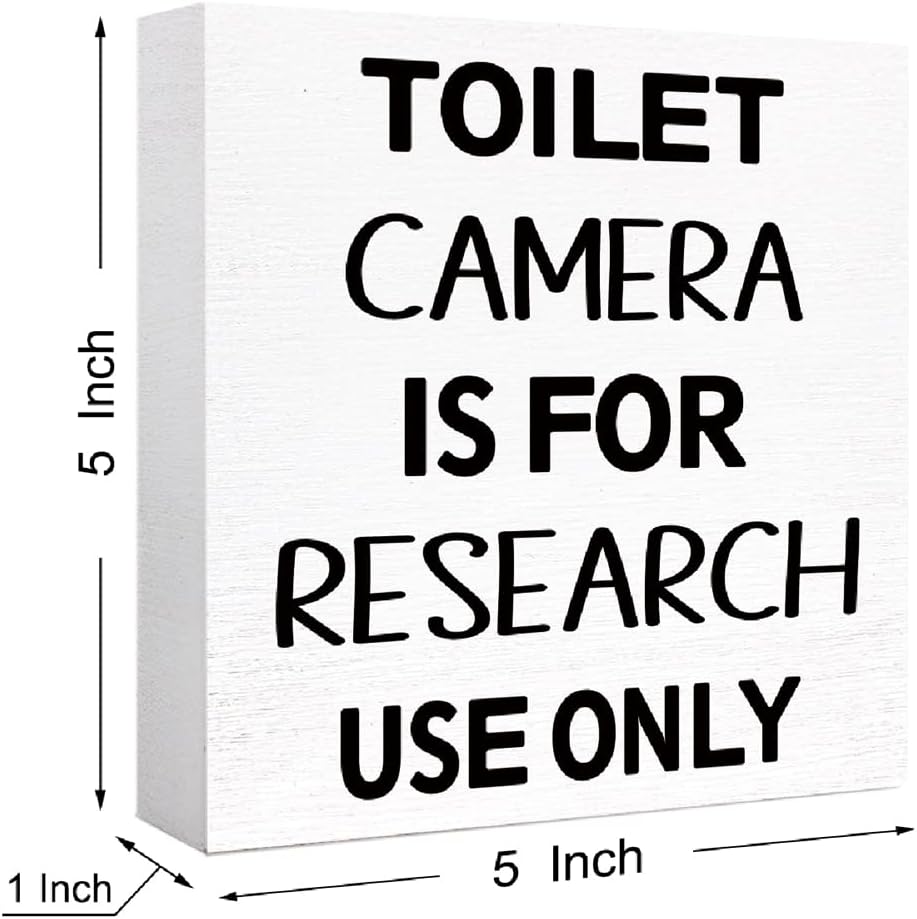 Funny Bathroom Wood Block Sign Toilet Camera is for Research Use Only Wooden Box Sign for Bathroom Shelf Toilet Restroom Tabletop Decor