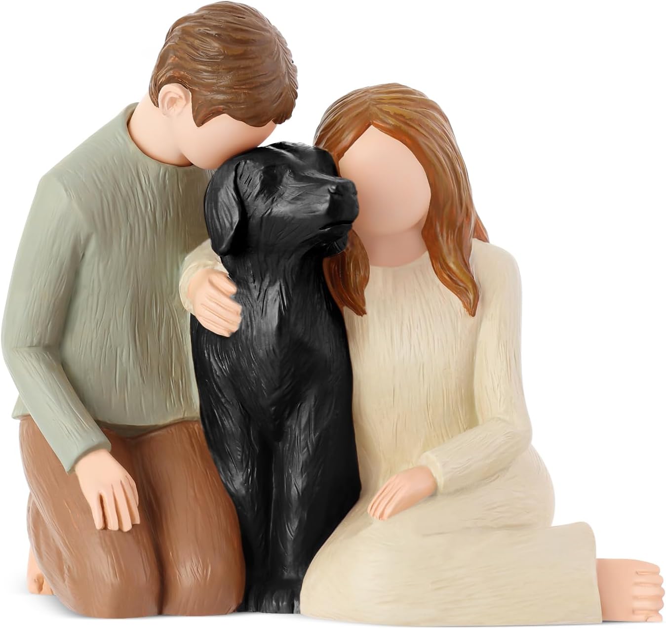 Couple with Black Dog Figurines, We are A Family Memorials Statues for Dog Lovers