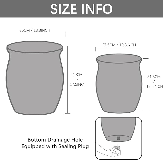 Yundu Concrete Plant Pot Set of 2, The Large planters for Indoor Plants, 13.8 & 10.8 inch pots for Plants, Plant pots Indoor with Drainage Modern décor for Home, Office and Outdoor Décor