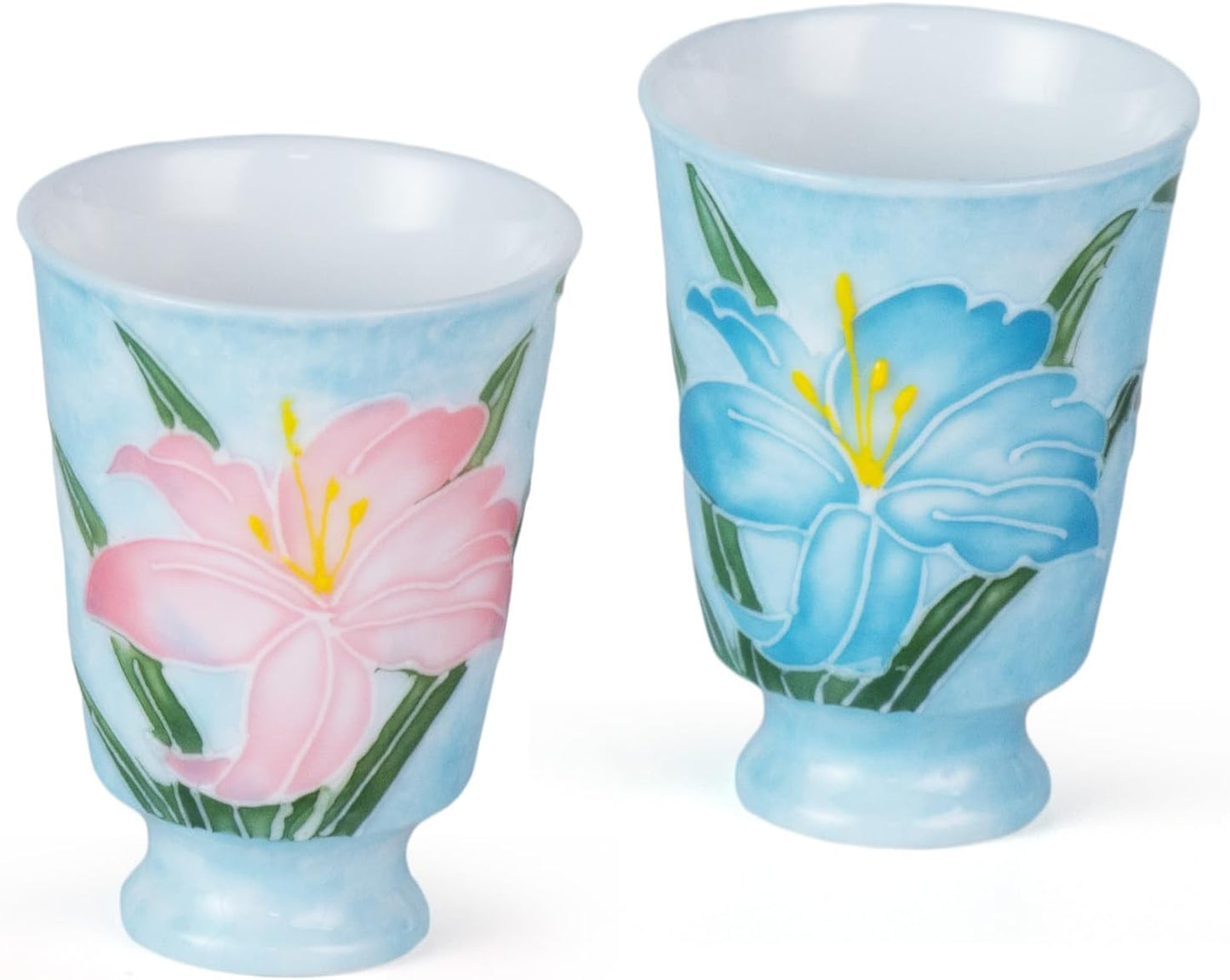 KAMMAK Ceramic Tea Cups Small, Cute Vintage Coffee Cup Set of 2, Porcelain Teacups Espresso Mug, 1.5oz Hand Painted Chinese Afternoon Tea Party Mugs, Birthday Gift for Women Men, Hand-Piled Lily