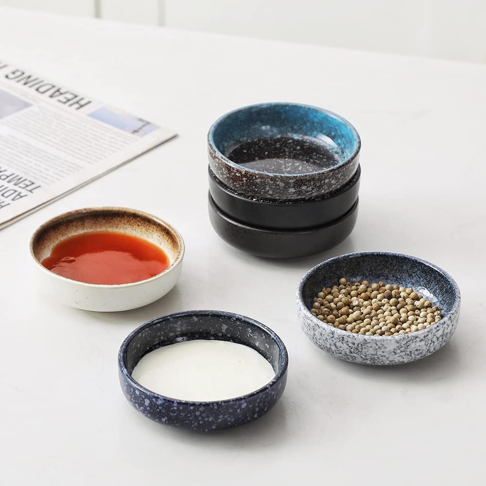 JuneCat 3.3 Inch Soy Sauce Dish Dipping Bowls 2.5oz Side Dishes Small Appetizer Pinch Bowls Set of 6