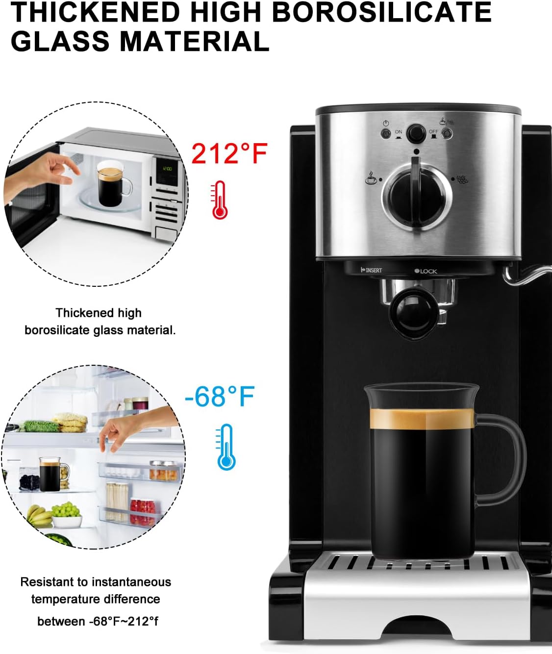 LUXU Glass Coffee Tea Cups(Set of 4)-13 oz,Clear Glass Mugs,Tall Drinking Glasses for Cappuccino,Latte,Espresso,Lead-free Drinking Glasses Great for Juice,Water,Beer,Milk Hot And Cold Drinks