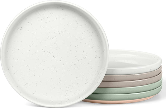 LIANYU Stoneware Dinner Plates Set of 6, 10.5 Inch Porcelain Dinner Plates for Kitchen, Large and Round Ceramic Salad Dishes Set, Oven, Microwave & Dishwasher Safe, Scratch Resistant, Three-color