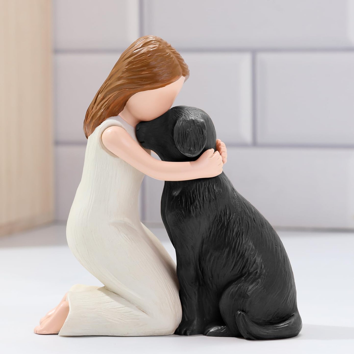 Love My Black Dog Figurines Statues, Black Dog Angel Friendship Remembrance Gifts, Sculpted Hand-Painted Figures for Dog Lovers