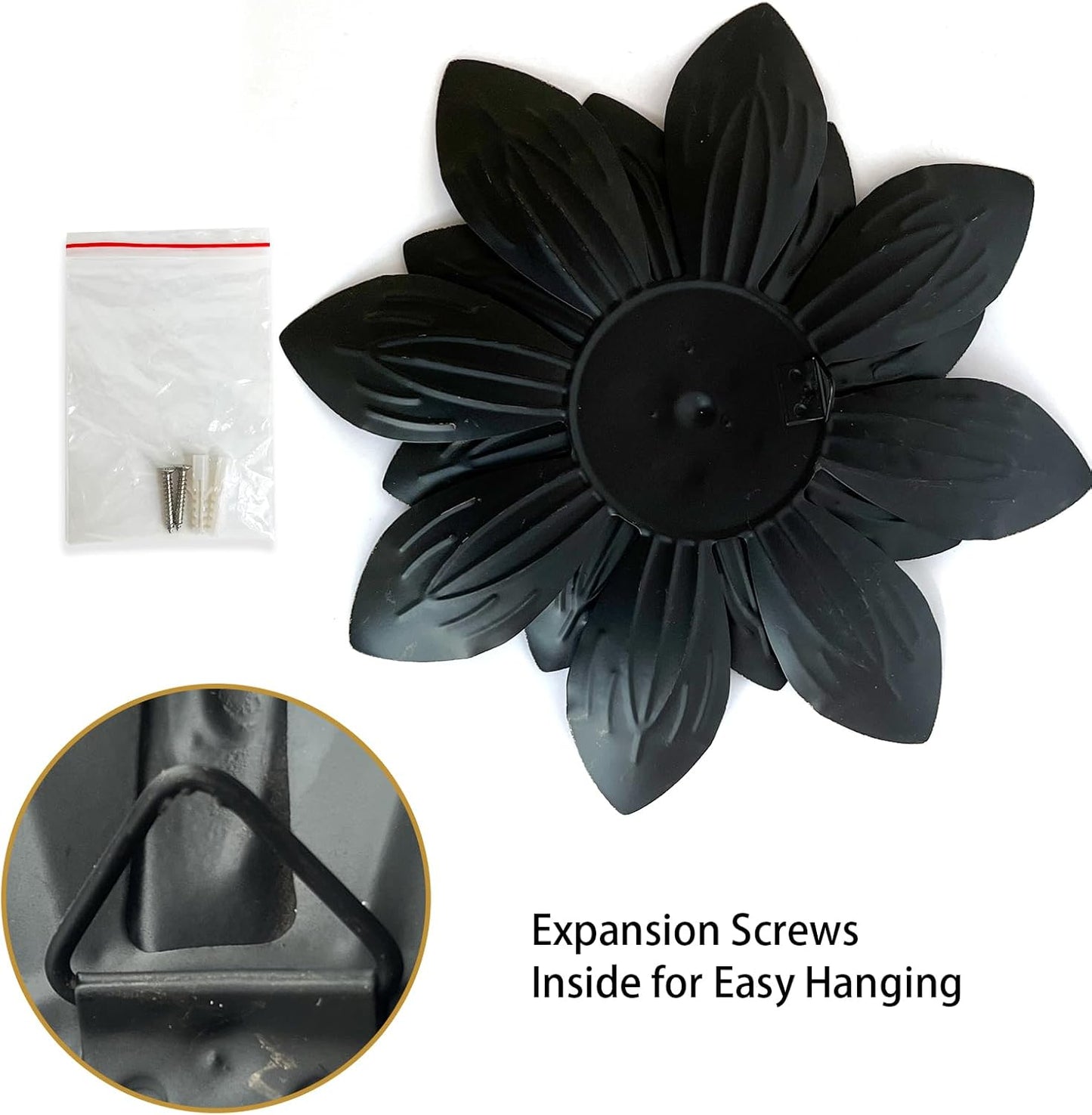 LIFFY 9.2“ Black and Gold Metal Flower Wall Art, Modern Rustic Floral Decor for Indoor Living Room Bedroom Office Outdoor Garden Patio Yard