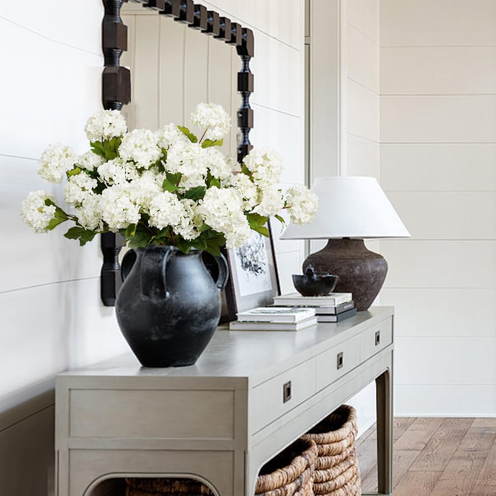 Melorca&Guilla Artificial Flowers for Decoration, 6Pcs 23inch White Hydrangea Fake Flowers,Faux Flowers for Vase,Faux Floral Stems for Wedding Party Kitchen Home Decorations (6, White003)