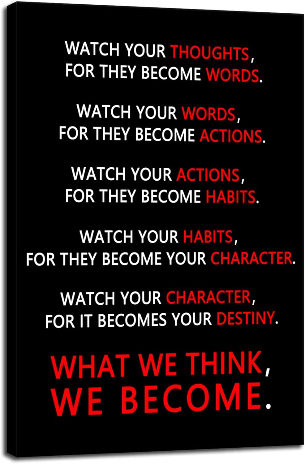 Inspirational Office Decor Wall Art Motivational Posters Watch Your Thoughts Pictures Prints on Canvas Positive Entrepreneur Quotes Artwork Home Gym Living room Framed Ready to Hang[24''W x 36''H]