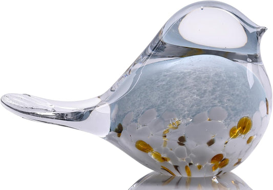 DOVDOV Hand Blown Glass Bird Statue Home Decor, Small Blue Glass Art Bird Sculpture for Office Desktop on Dresser entryway Decorative Ornament and Paperweight.