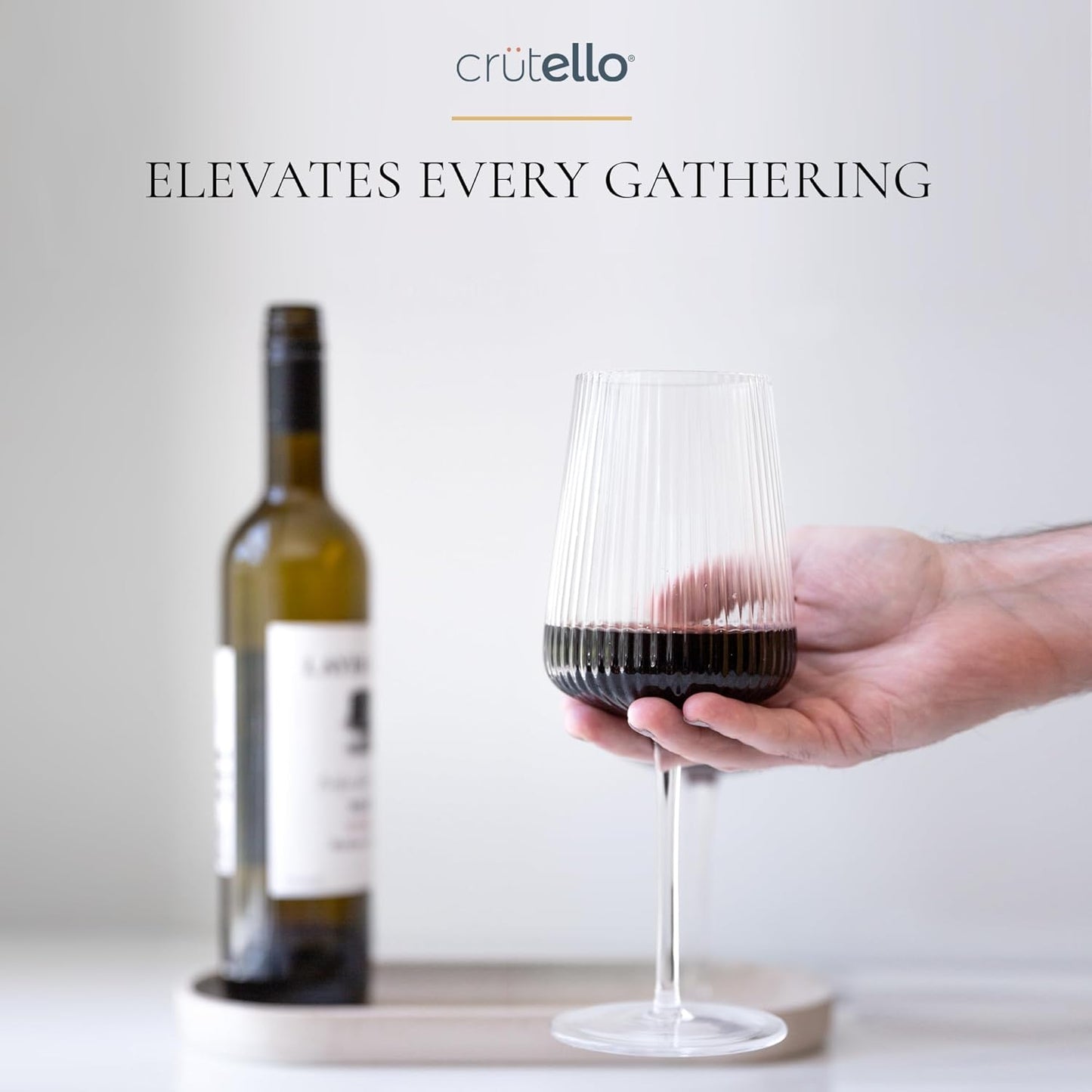 Crutello Modern Wine Glasses 17 oz Glassware, Set of 4, Unique Fluted Glassware with Vintage Ripple Texture, Art Deco Red or White Wine Fancy Glasses