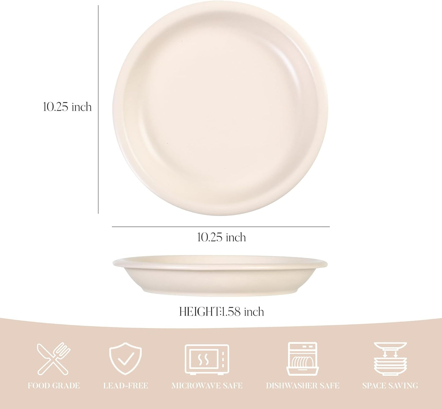 GZG 10.25-Inch Ceramic Dinner Plates Set of 4, Rustic Matte Glaze Terracotta Stoneware Plates for Main Course & Everyday Meals, Microwave & Dishwasher Safe(Cream Mist)