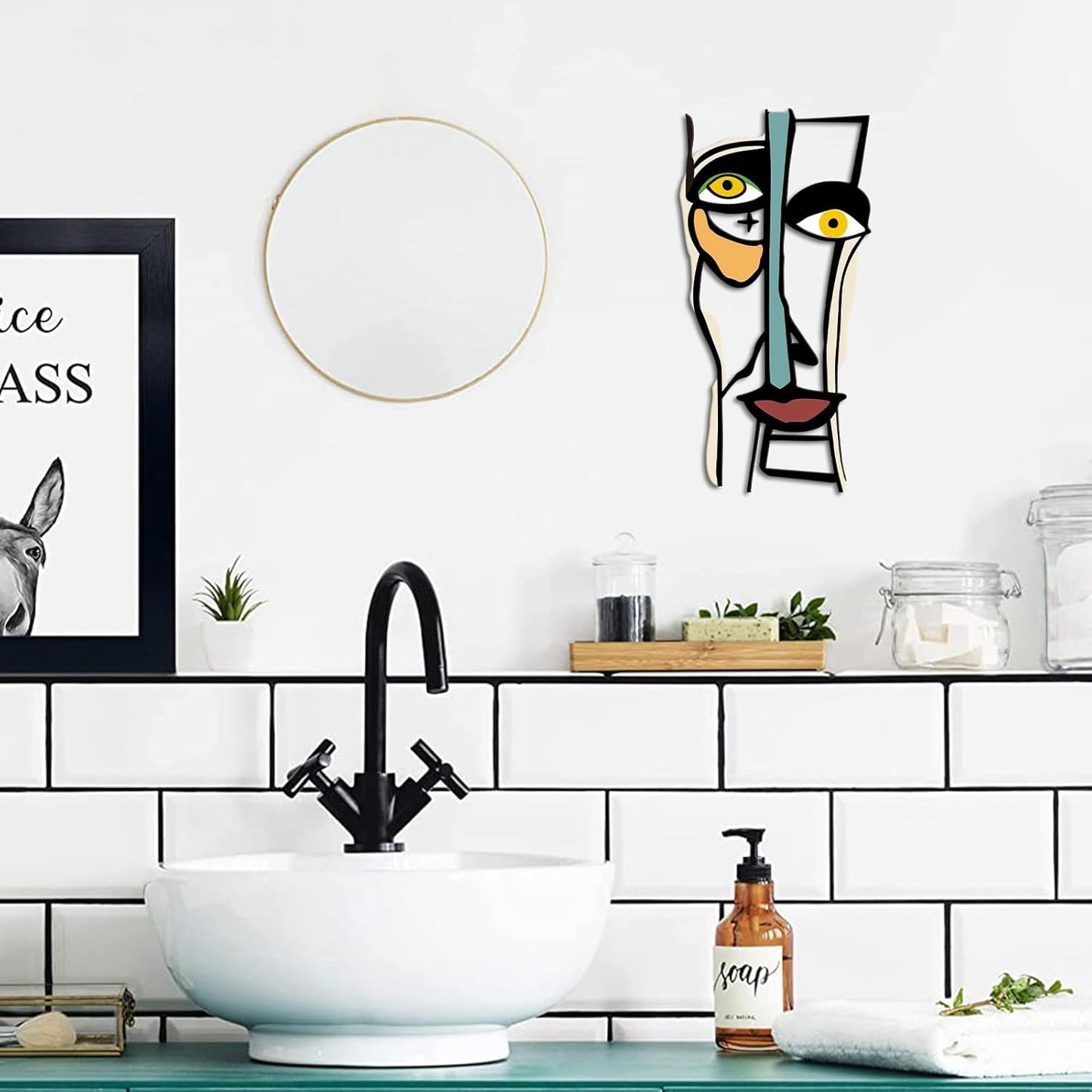 Kas Home Abstract Wall Decor, Abstract Metal Line Face Wall Art Sign Modern Home Decor for Living Room, Bedroom, Office, Housewarming Couple's Gifts (8L x 16W)