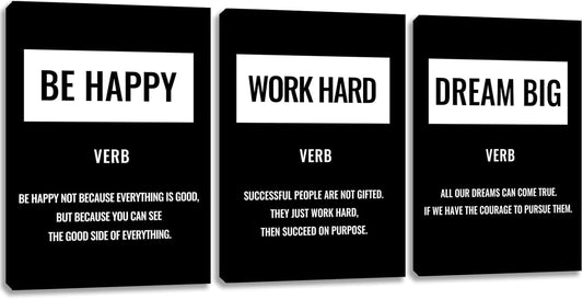 Inspirational Positive Canvas Wall Art Poster 3 Pieces Work Hard Office Wall Decor Inspiring Quote Picture Painting Framed Prints Motivational Poster Wall Art Decor for Living Room Bedroom (36”Wx16”H)