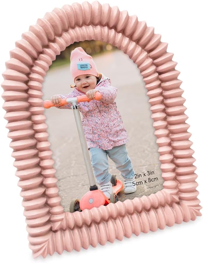 Isaac Jacobs 2x3 Matte Blush Double Bead Arch Photo Frame with Black Fabric Easel, Tabletop, Wall-Mountable, Shelf and Desk, Decorative Art Design, Home Décor (2x3, Matte Blush)