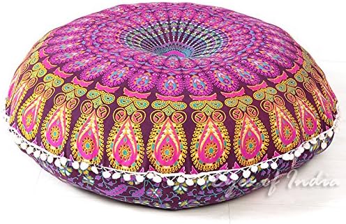 Eyes of India - Mandala Floor Pillow Cover Meditation Cushion Seating Throw Hippie Round Colorful Decorative Bohemian Indian Pouf Ottoman Handmade Cover ONLY (A1 Purple 2, 32" x 32")