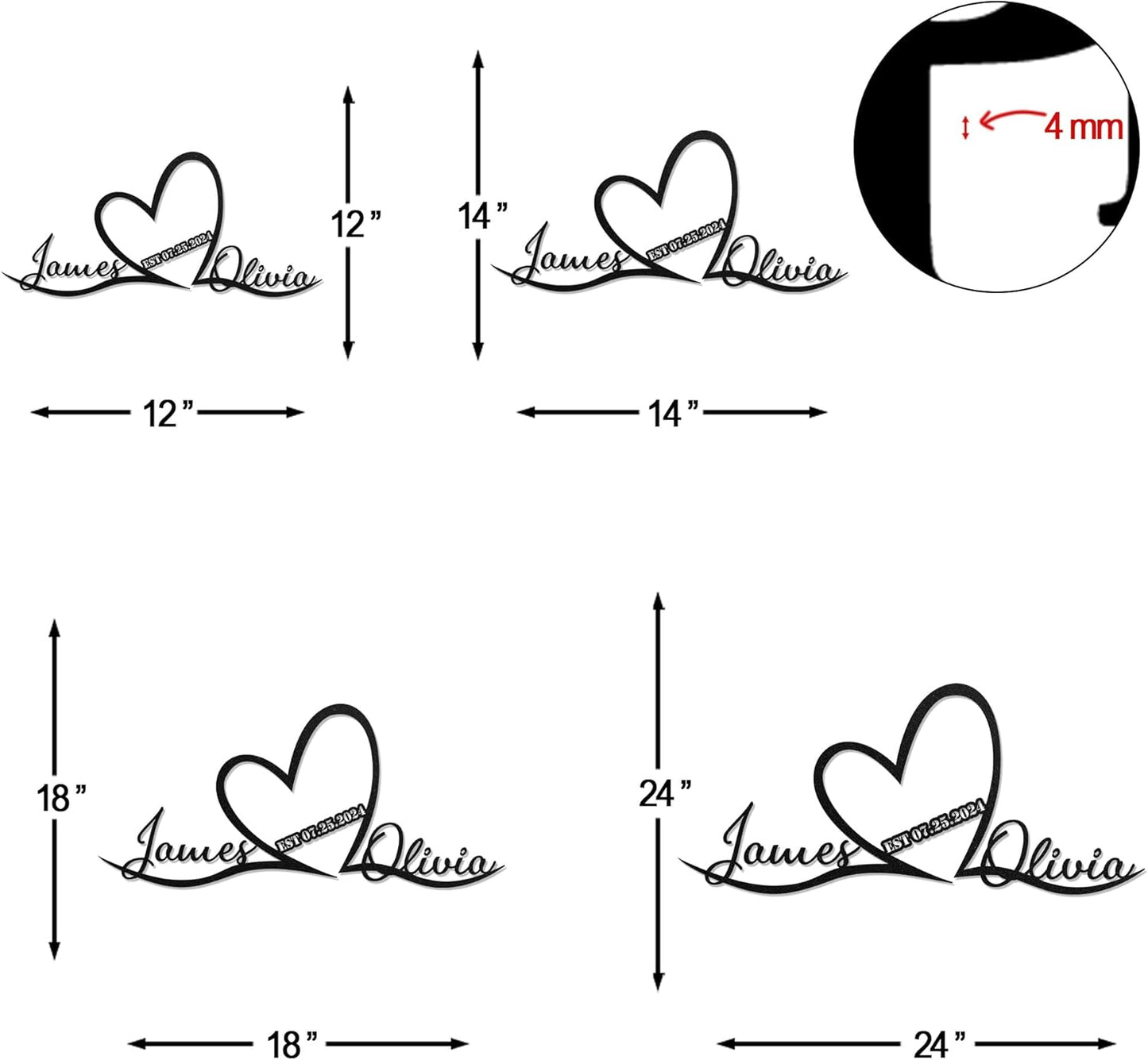 LULLBABYMALL Personalized Love Metal Sign - Customized Names and Date Wall Art, Infinity Metal Signs for New Home, Wedding, Couple, Christmas