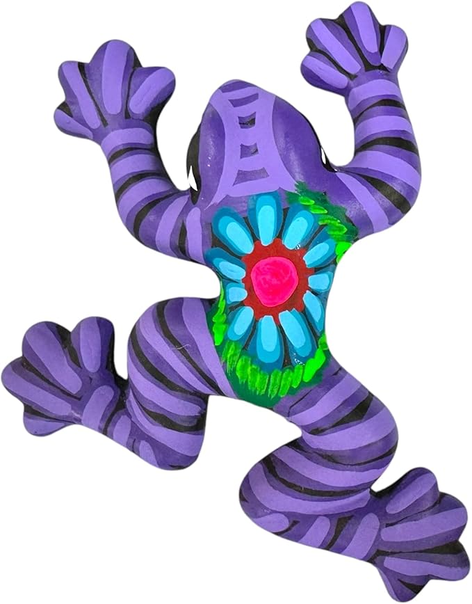 Talavera Frog Guerrero Sculpture Mexican Pottery Folk Art Multicolor Home Decor Handmade Hand Painted Indoor Outdoor Garden 6" (Multicolor 13)