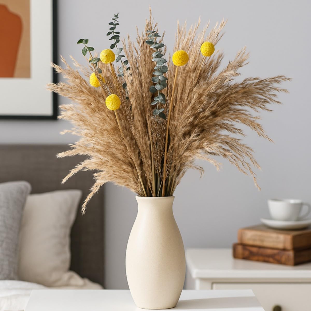 Dried Flowers Boho Bouquet,Pampas Grass for Western Decor,Rustic Farmhouse Flower for Bohemian Home,Bedroom,Living Room,Wedding Table Centerpieces (Bouquet_B, 17 inches)