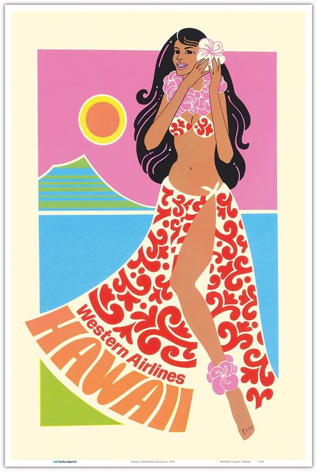 Hawaii - Western Airlines - Vintage Airline Travel Poster c.1970 - Master Art Print (Unframed) 6in x 9in