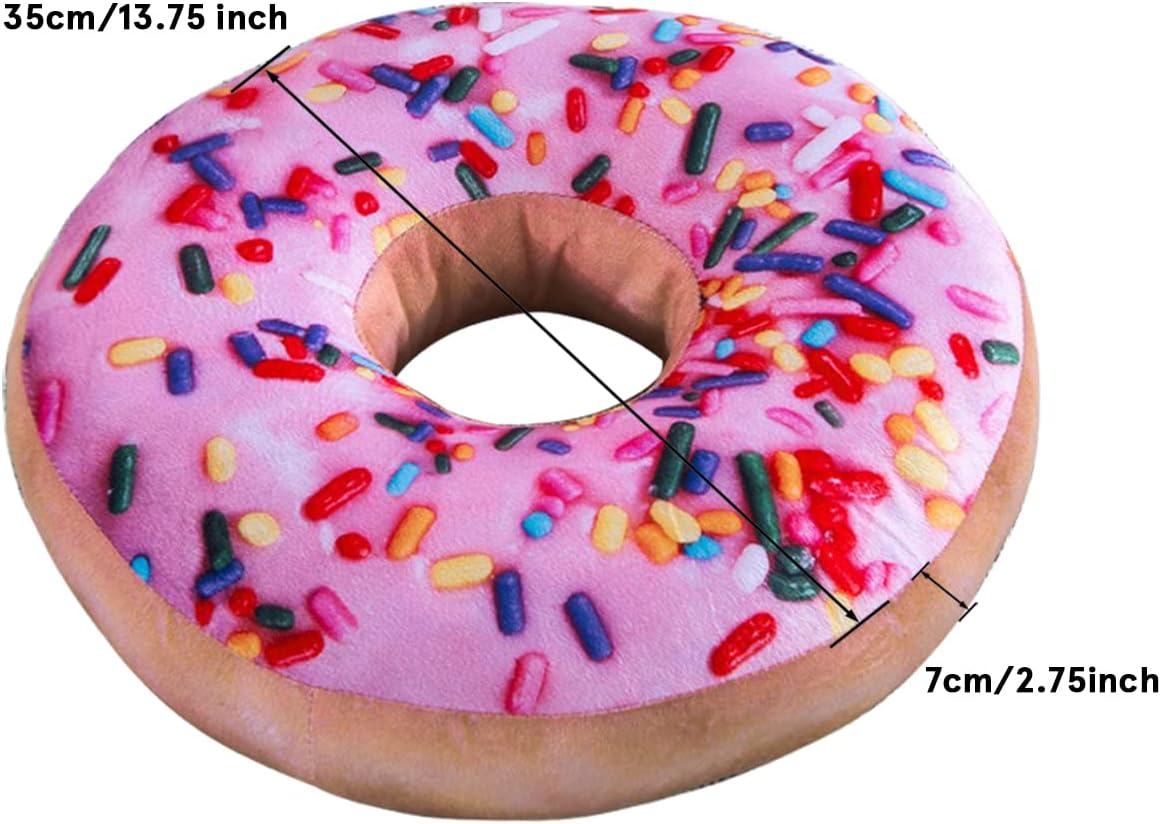HYSEAS Round Throw Pillow 14 Inch Pink Donut, 3D Digital Print Decorative Comfortable Soft Plush Funny Food Shaped Pillow Light Weight Seat Pad Cushion for Couch, Chair, Floor, Sofa, 2 Pack