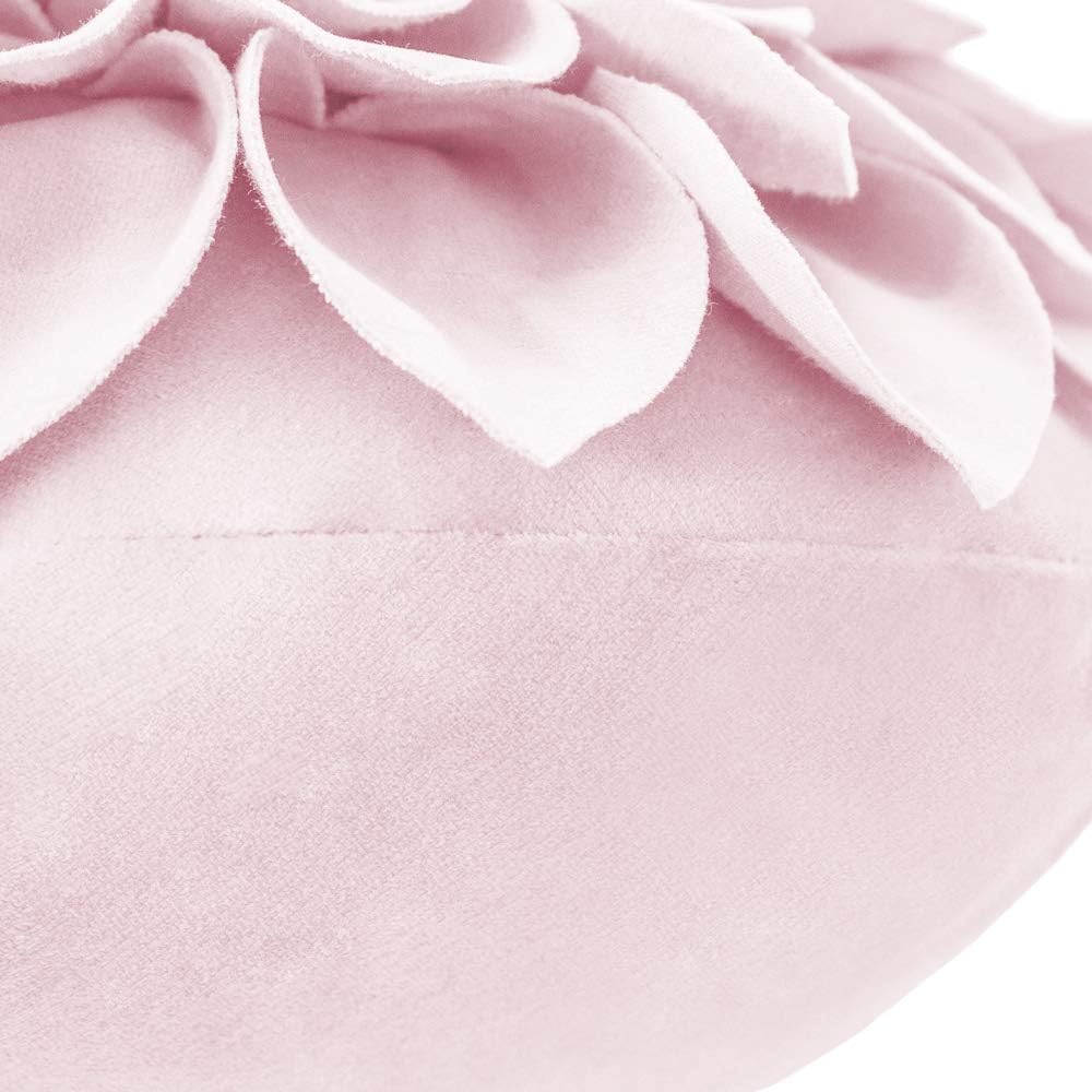 JWH Handmade 3D Flower Pillow Covers Aesthetic Decorative Round Throw Pillow Floral Accent Pillow Cases Velvet Pillowcase Cute Cushion for Bed Couch Bedroom Decor Sham 14 Inch Light Pink