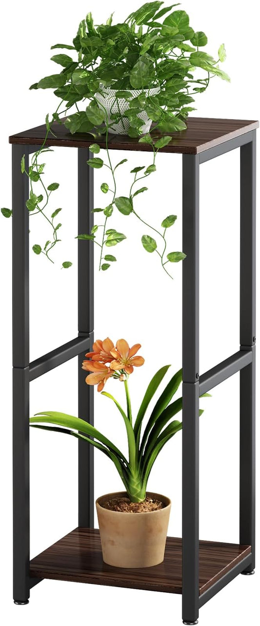 Plant Stand Indoor Corner Tall 2 Tier Metal Modern Flower Storage Plant Shelf Holder for Living Room Balcony Garden,Black Oak (2 Tier-Black Oak)