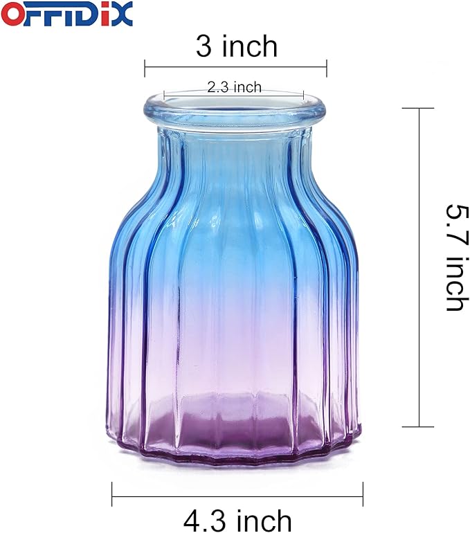 OFFIDIX Glass Vase, Gradient Multicolor Flower Vase for Weddings, Events, Decorating, Arrangements, Flowers, Office, or Home Decor