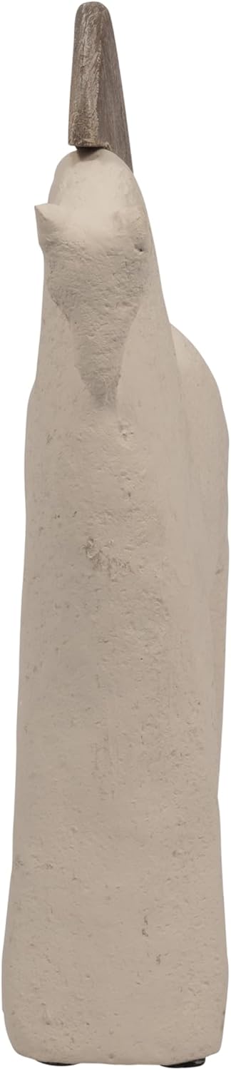 Ecomix Horse Figurine – Handcrafted Pottery and Mango Wood Decorative Accent for Shelf, Console, or Coffee Table Display, Casual Modern Living Room or Office Home Decor, 12", Ivory &Tan