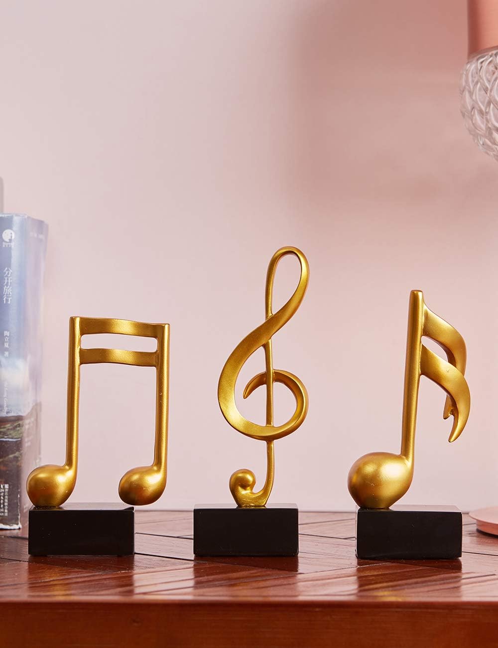 HAUCOZE Amoy-Art 3pcs Music Note Ornament Gifts Musical Sculpture Statue Modern Decor Piano Figurine Table Centerpiece Crafts Polyresin Arts Gold 19cm