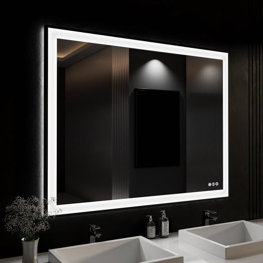 ISKM Framed LED Mirror for Bathroom 44"x36", Dimmable LED Bathroom Mirror with Lights, Anti-Fog, Front and Backlit Lighted Mirror 3-Colors, Shatterproof, Memory Function