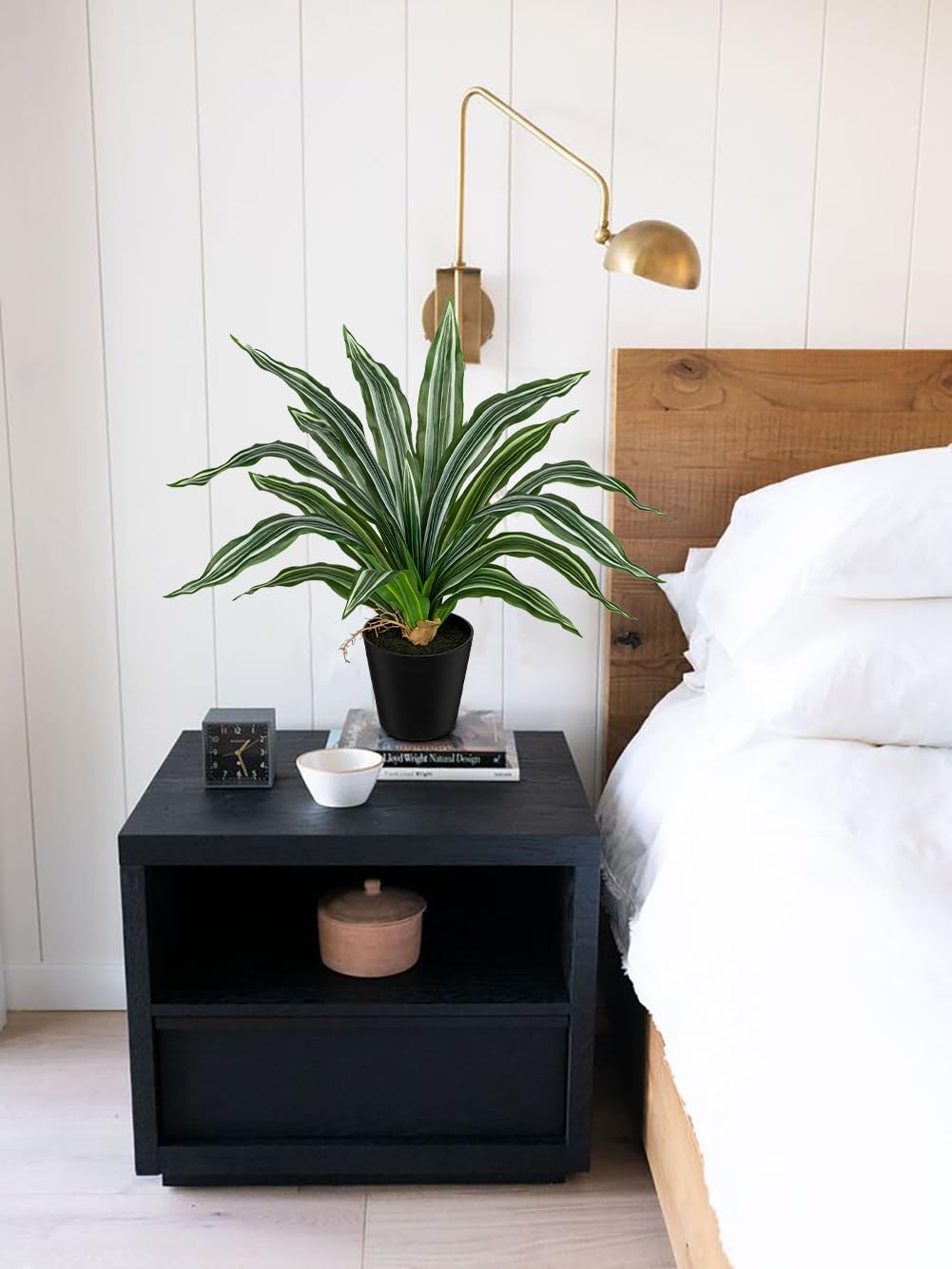 DILATATA Artificial Dracaena Plant in Black Pot 18.5 Inch Faux Potted Dracaena Silk Plant Fake Yucca Tree Tropical Plant for Home Office Living Room Indoor Outdoor Decor