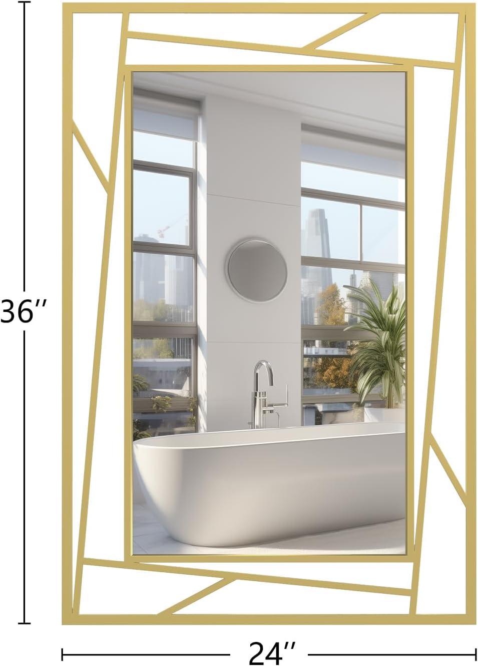 Gold Bathroom Mirror, 36''X24'' Decorative Wall Mirrors with Geometric Metal Frame for Living Room, Bedroom, Bathroom, Entrance, Expands Space, Horizontal/Vertical