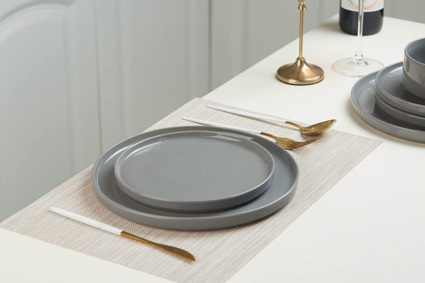 famiware Nebula 6 Pieces Salad Plates Set, 8 inch Dessert Plates, Scratch Resistant, Stoneware Dinnerware, Kitchen Modern Rustic Serving Dishes, Deep Gray