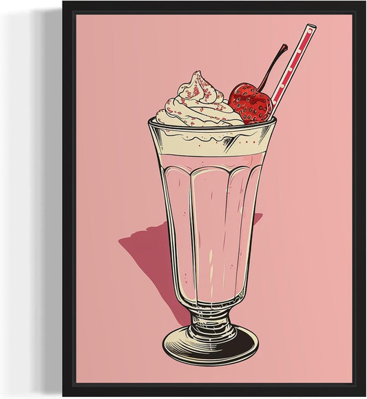 Milkshake Pop Art Poster Print, Vintage Retro Wall Art Decor Paintings Classic Artwork for Bedroom Living Room Decorations. (Milkshake, 11x14 inches + (Black Frame))