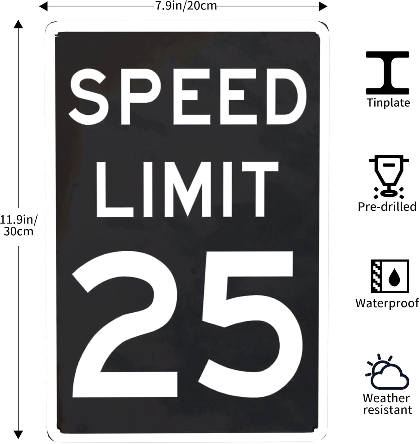 Night-time Speed Limit 25 Mph Sign,Warning Traffic Road Street Metal Tin Sign,Weather/Fade Resistant Rust Free,for Indoor/Outdoor Use 12x8 Inch Vintage