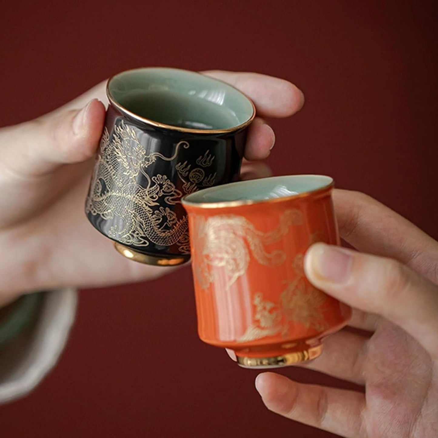 KAMMAK Ceramic Tea Cups Small, Cute Vintage Coffee Cup Set of 2, Porcelain Teacups Espresso Mug, 2.6oz Hand Painted Chinese Afternoon Tea Party Mugs, Birthday Gift for Women Men, Spring Beauty